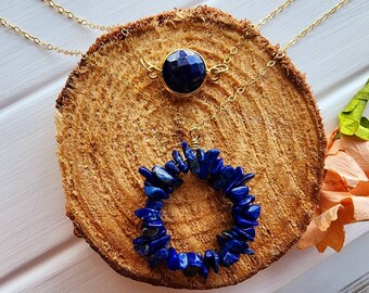 Beaded round lapis pendant, Gold lapis lazuli necklace, Dainty lapis necklace, Lapis layer necklace, Blue lapis pendant, Lapis boho necklace