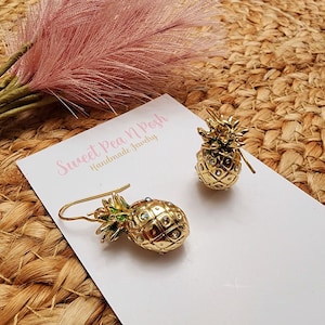 Gold Strass Ananas baumeln Ohrringe, Ananas Schmuck, Gold Frucht Ohrringe, Tropische Ohrringe, Sommer Schmuck, Geschenk für sie