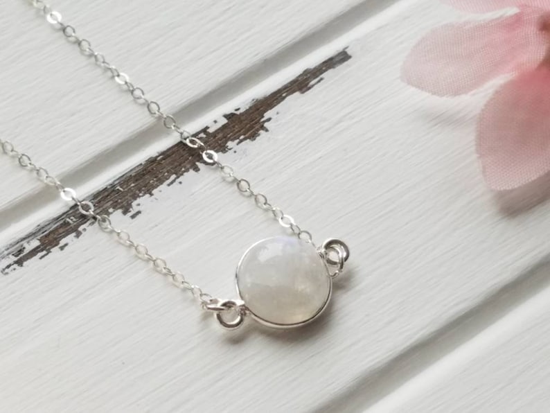 Sterling silver moonstone necklace June necklace Tiny silver moonstone necklace Dainty moonstone necklace Rainbow moonstone necklace