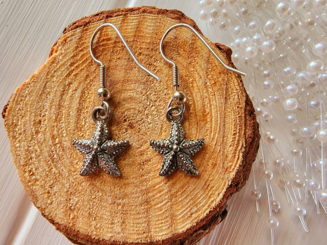 Small Starfish Dangle Earrings, Silver Starfish Earrings, Starfish Drop Earrings, Starfish