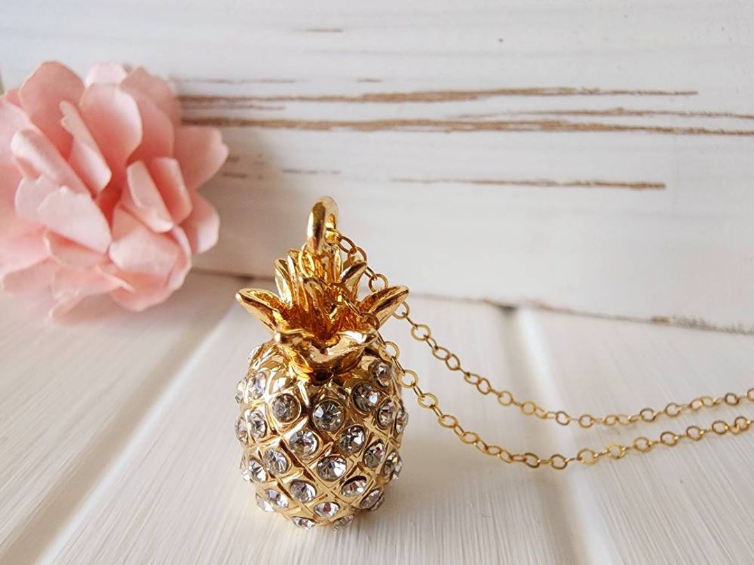 Gold Pineapple Necklace Pineapple Pendant Pineapple Jewelry