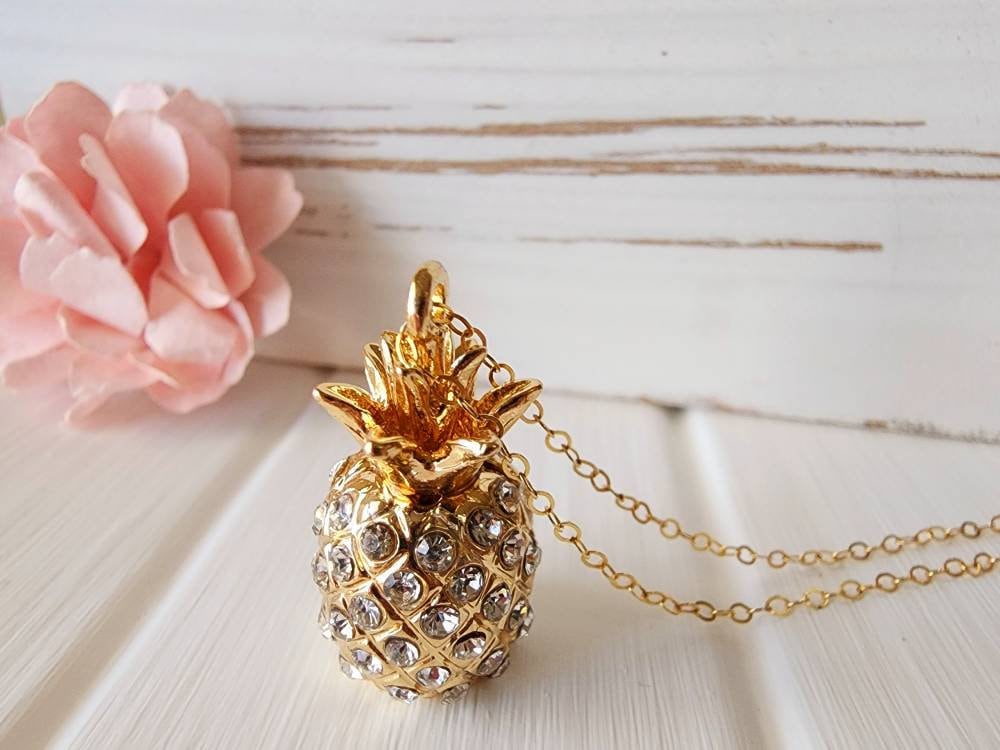 Pineapple Necklace Stand Tall Tropical Boho Style Bronze Jewelry for Women  Chain 24 - Handmade Glass Hawaiian Inspirational Quote Pendant, Pineapple