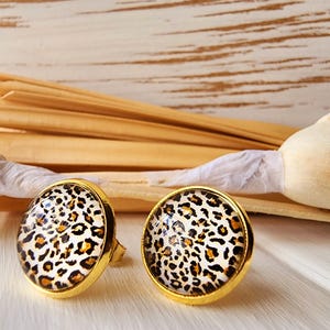 Gold leopard print studs, Gold leopard print earrings, Gold animal print studs, Gold animal print earrings, Gold cheetah print earrings