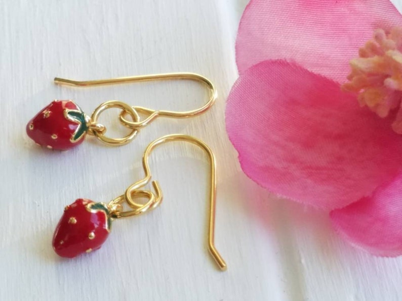 Red Strawberry Necklace Gold Strawberry Necklace Gold Fruit Etsy