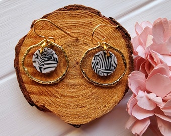 Dainty zebra print earrings, Gold hoop dangle earrings, Acrylic earrings, Acetate earrings, Tortoise shell earrings, Jewelry gift for her