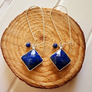 Silver lapis drop earrings, Dainty lapis dangle earrings, Lapis lazuli earrings, Silver lapis dangle earrings, Boho lapis earrings, Her gift