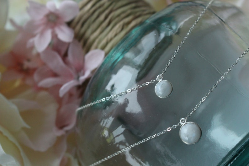 Sterling silver moonstone necklace June necklace Tiny silver moonstone necklace Dainty moonstone necklace Rainbow moonstone necklace