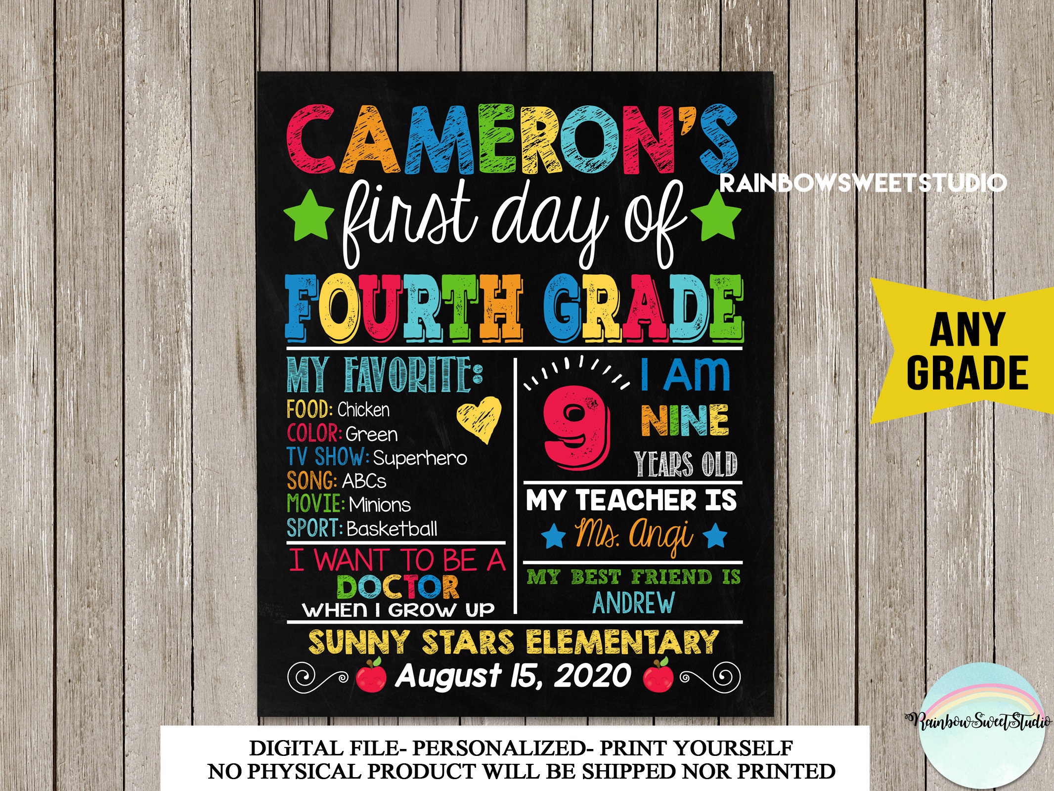 First Day of Fifth Grade Sign First Day of School Sign | Etsy