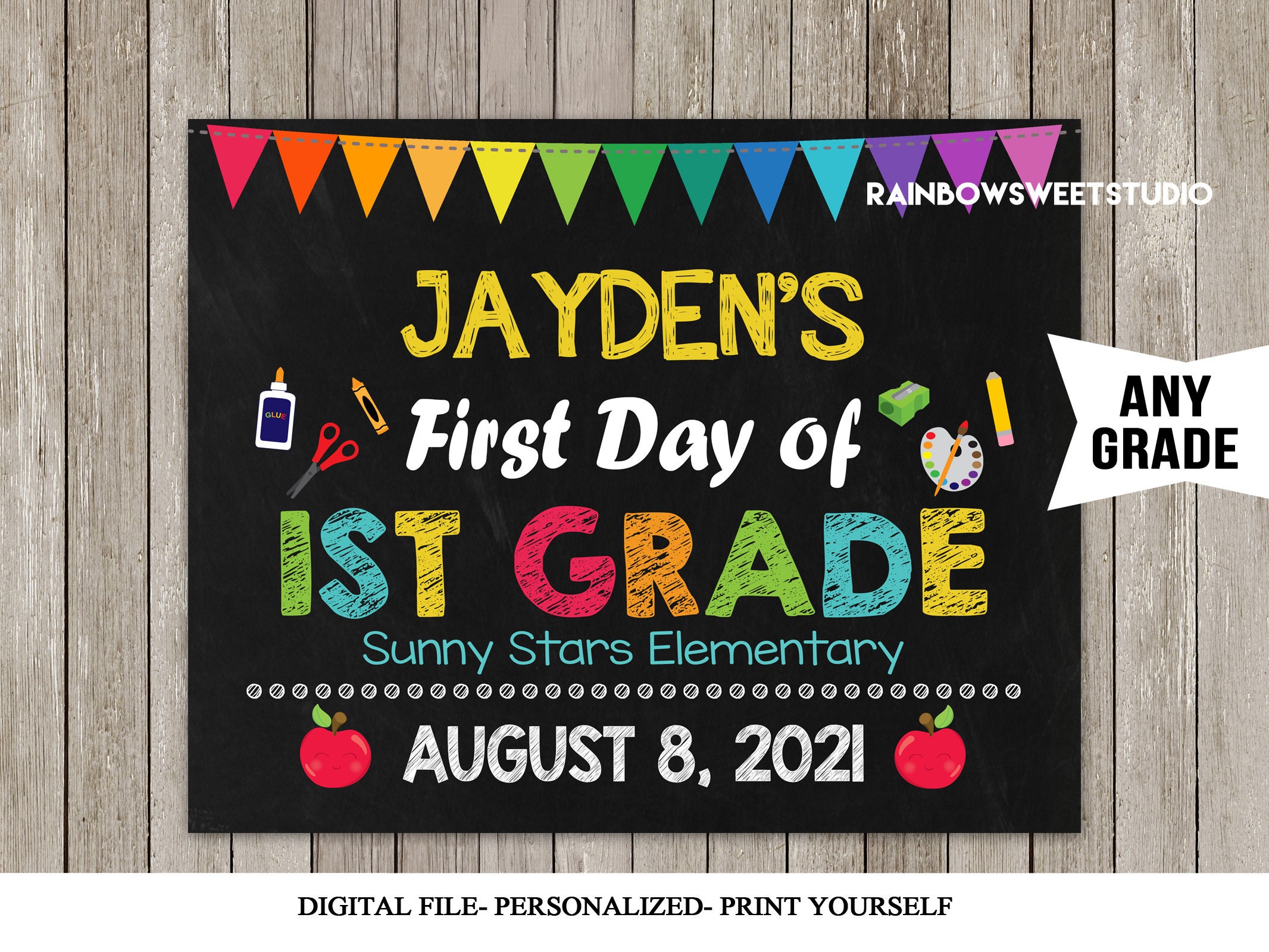 First Day of 2ND Grade Sign ANY GRADE First Day of School Sign | Etsy