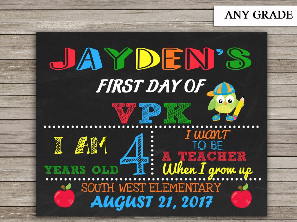 First Day of VPK Sign First Day of School Sign Printable Any Etsy