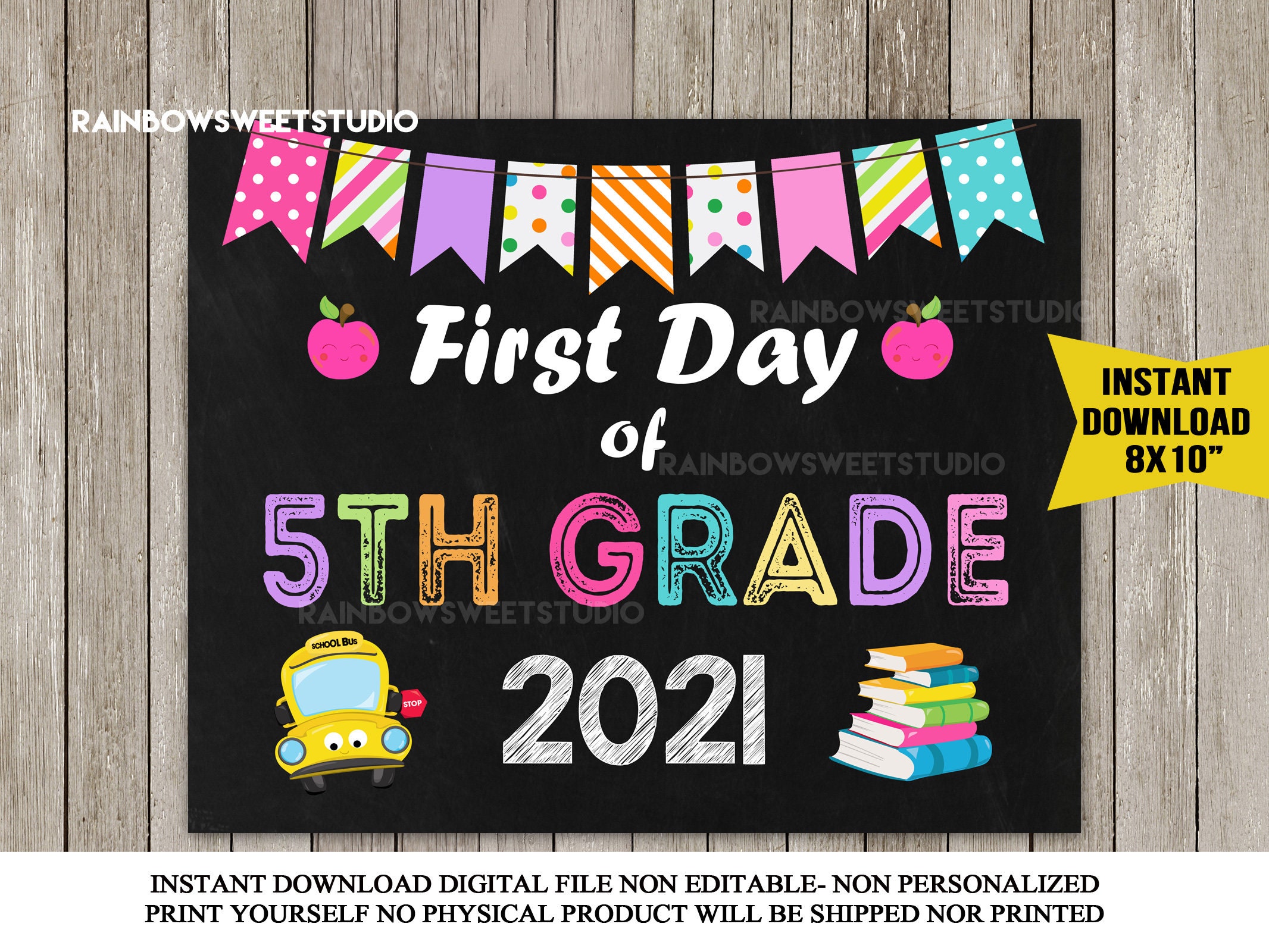 First Day of 5TH Grade Sign First Day of School Sign Back to Etsy