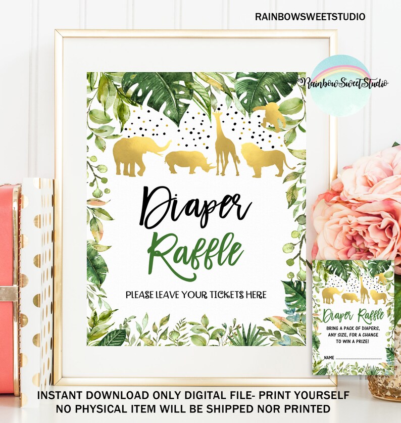 Safari Gold Diaper Raffle Sign Tickets Jungle Baby Shower - Etsy