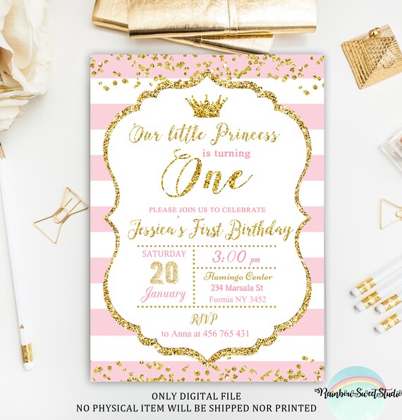princess invitation princess first birthday invitation pink and gold birthday invitation printable little princess invitation digital file princess first birthday invitations