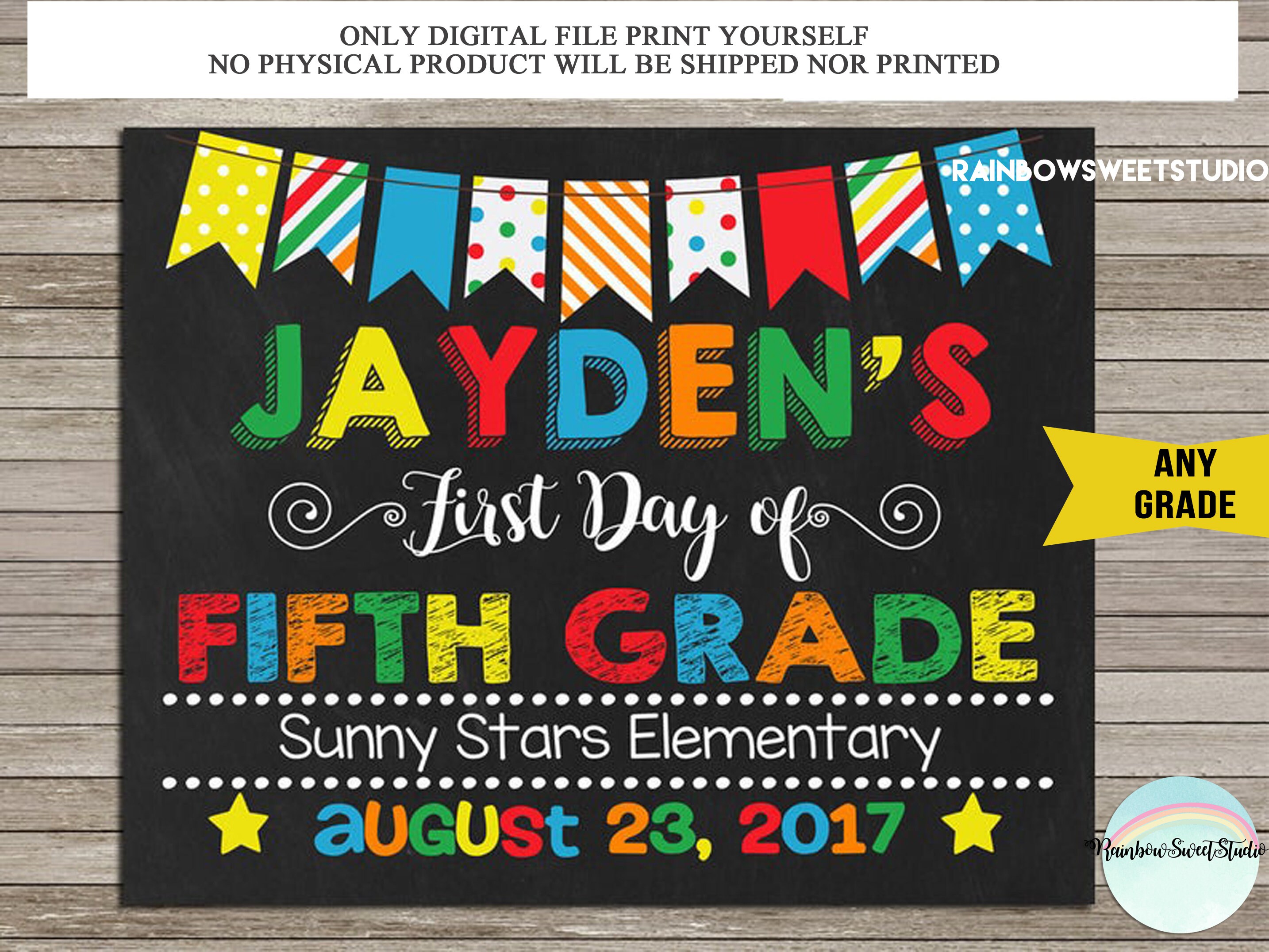 First Day of Fifth Grade Sign First Day of School Sign | Etsy