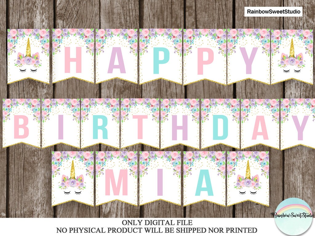 Unicorn Banner Unicorn Happy Birthday Banner Magical Unicorn | Etsy