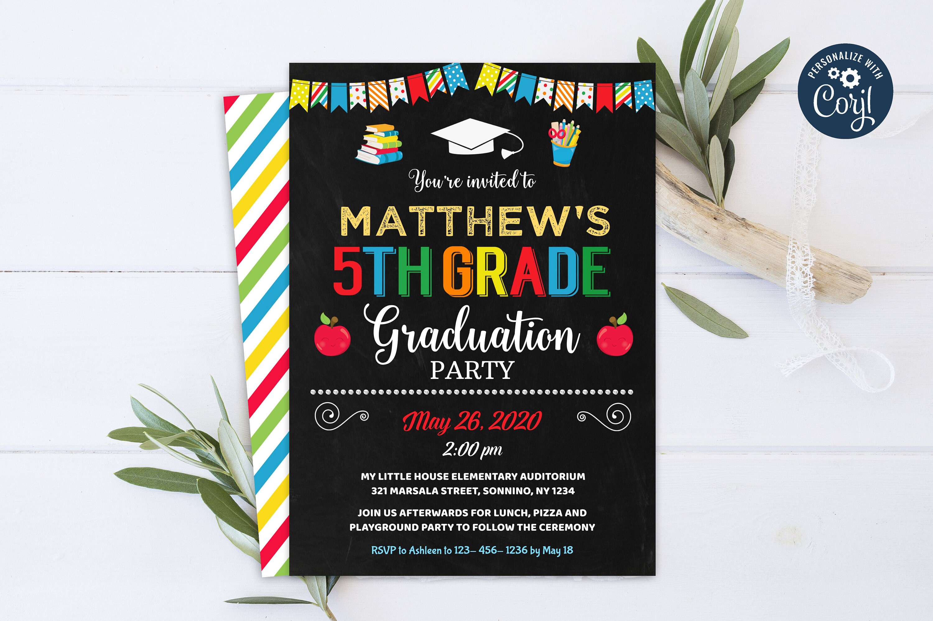 EDITABLE 5TH Grade Graduation Invitation Fifth Grade Etsy