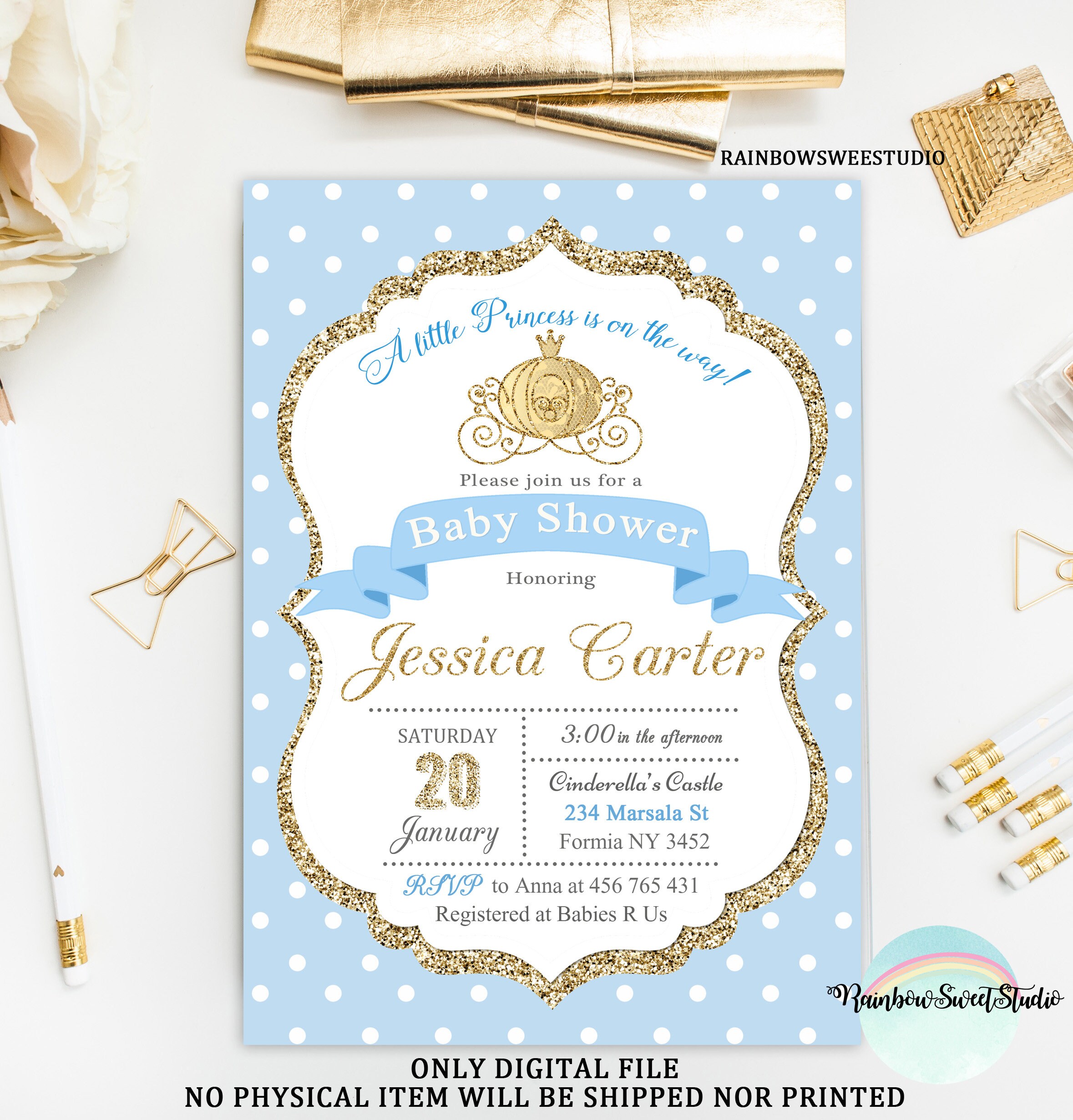 Cinderella Baby Shower Invitation Princess Baby Shower Etsy