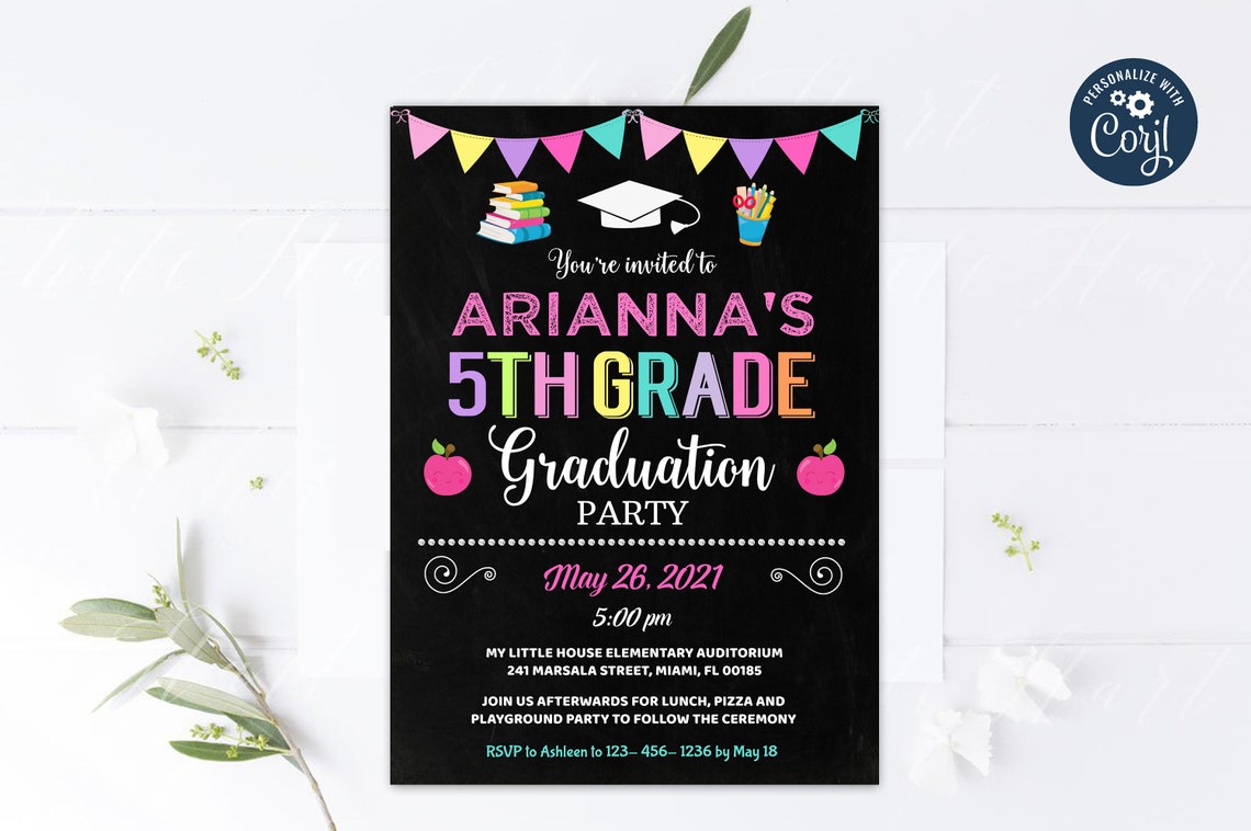 editable 5th grade graduation invitation fifth grade etsy