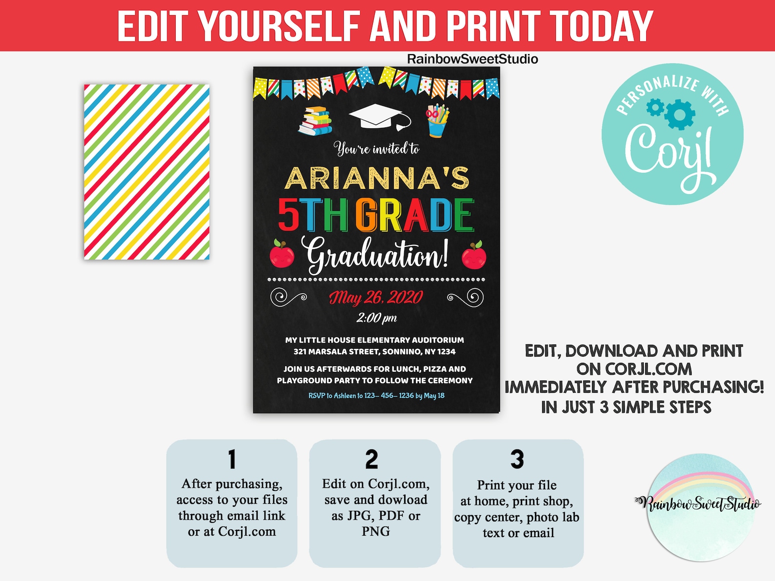 EDITABLE 5TH Grade Graduation Invitation Fifth Grade | Etsy