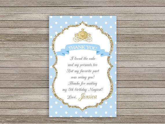 Personalised THANK YOU CARDS Cinderella//Princess Carriage Girls Birthday Party