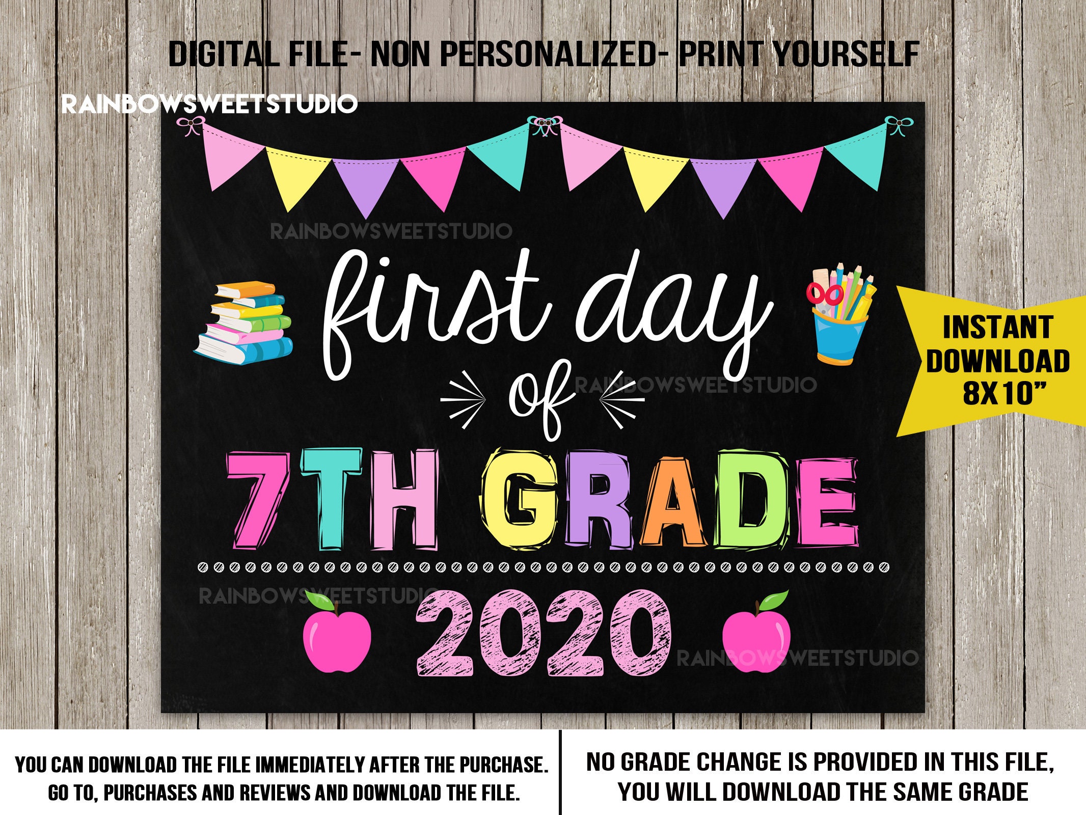 First Day of 7TH Grade Sign First Day of School Sign Printable | Etsy