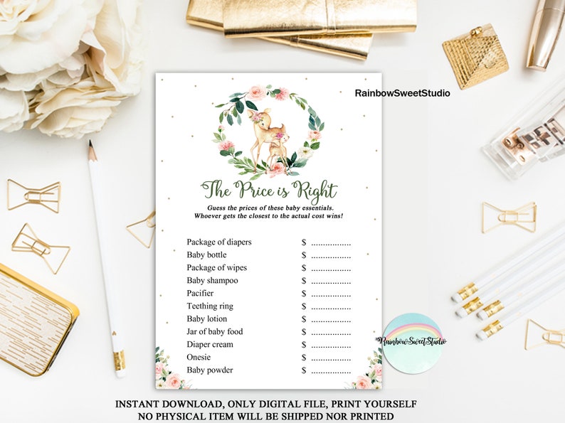 Forest Game Deer Baby Shower Woodland Baby Shower Digital File INSTANT DOWNLOAD Deer The Price is Right Game Wreath Little Deer Game