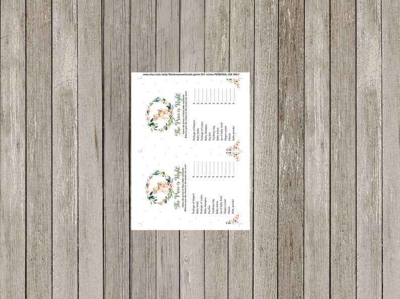Forest Game Deer Baby Shower Woodland Baby Shower Digital File INSTANT DOWNLOAD Deer The Price is Right Game Wreath Little Deer Game