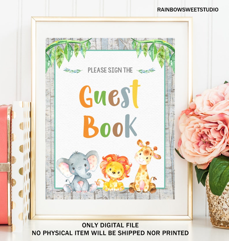Jungle Baby Shower Guest Book Sign Safari Baby Shower Sign Etsy