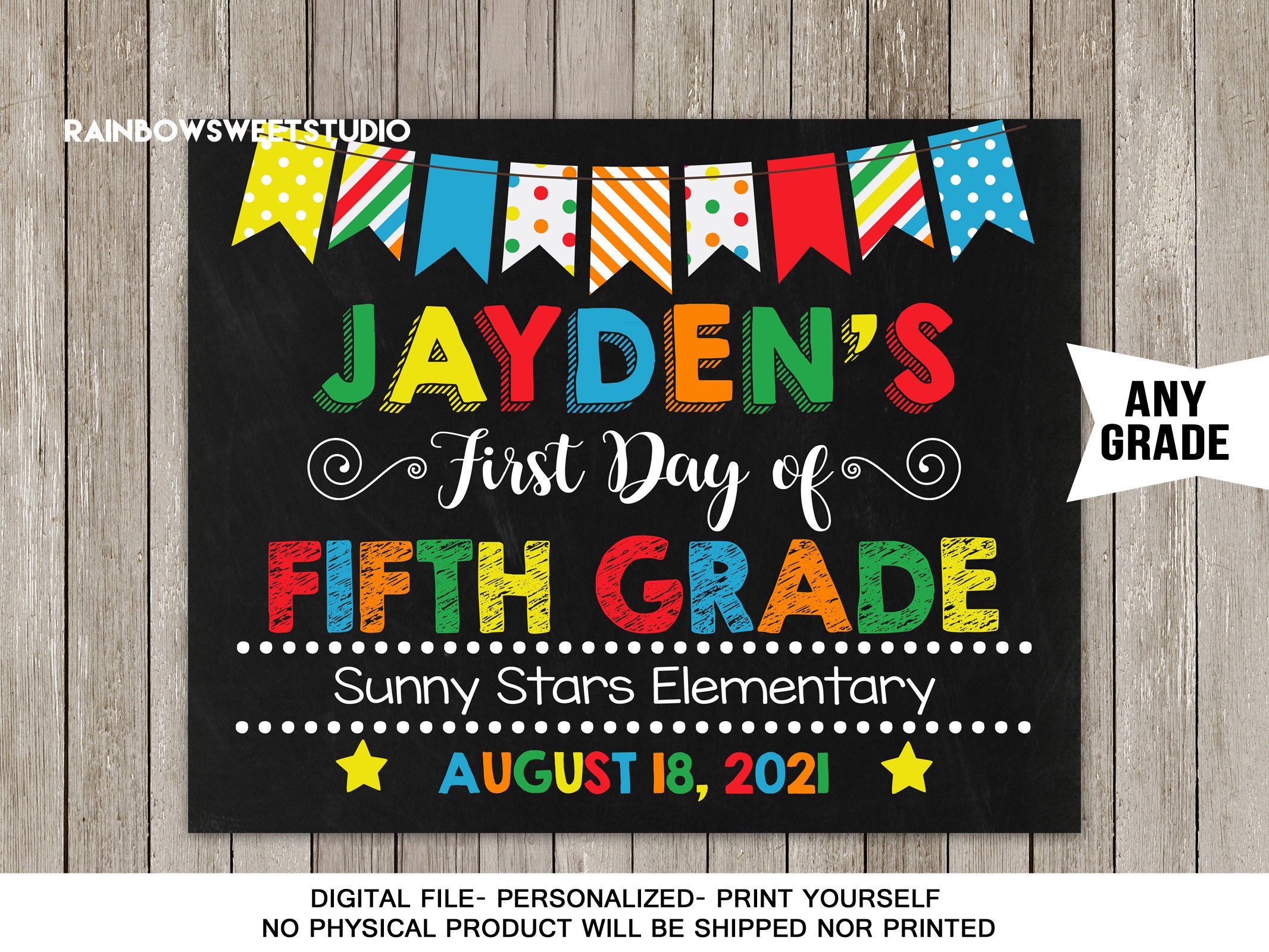 First Day of Fifth Grade Sign First Day of School Sign Back to | Etsy