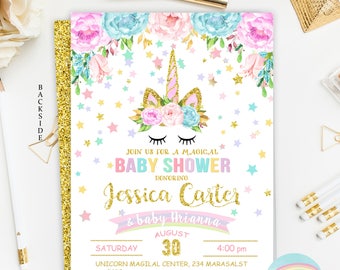 Unicorn Baby Shower Invitation, Magical Unicorn Baby Shower Invitation, Floral Baby Shower Party,Rainbow Baby Shower Invitation,Digital File