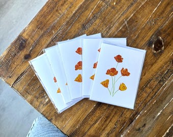 California Poppy Watercolor Greeting Card, Pack of 5 (4.25" x 5.5")