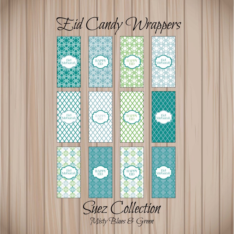 Mini Candy Wrappers Eid Mubarak Suez Collection Misty Blues & Green Printable File image 5