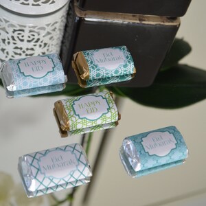 Mini Candy Wrappers Eid Mubarak Suez Collection Misty Blues & Green Printable File image 2