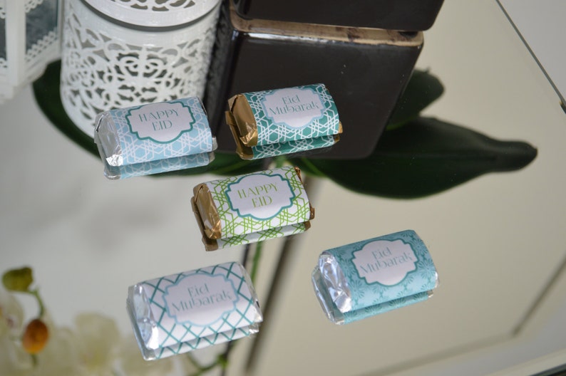 Mini Candy Wrappers Eid Mubarak Suez Collection Misty Blues & Green Printable File image 2