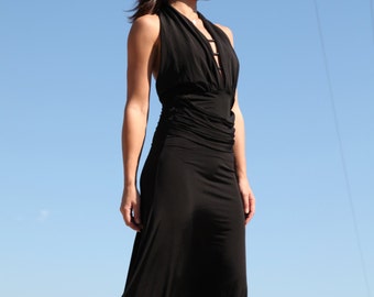 Vintage black asymmetric elastic dress.size s/m