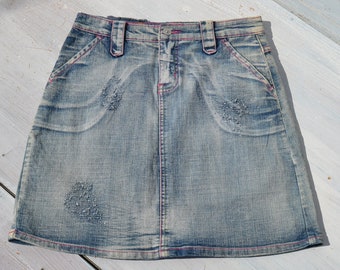 Spódnica w kształcie litery A Deadstock y2k blue acid washed strassy. Rozmiar 27