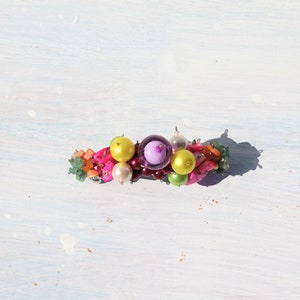 Handmade multi color hair clip barrette accessory with gemstones and pearl beads.