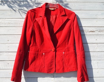 veste en coton velours côtelé rouge vintage, blazer.size s