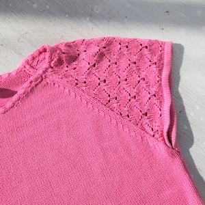 Vintage pink cotton blend short sleeved knitted top,blouse.size GB 14