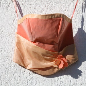 Vintage pastel blush pink/salmon taffeta bustier-corset top.size s/m