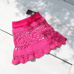 Deadstock handmade knitted crochet pink skirt,beachwear.