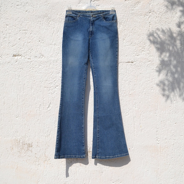 Deadstock blue high waist stretch flared jeans.size s/m