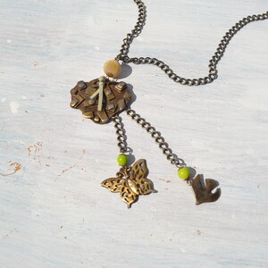 Deadstock Schmetterling/Herz/Vogel Anhänger Kettenhalskette mit Samt und Leder Details.