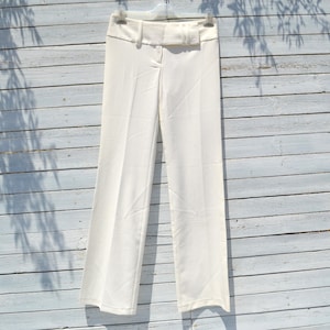 Deadstock cream white jacquard striped mid rise pants,trousers.size us 6 uk 10,us 8 uk 12
