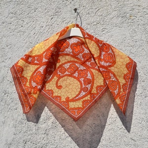 Yellow/terracotta/orange floral paisley printed scarf,head scarf,neck scarf,shoulder scarf,hair scarf,foulard.