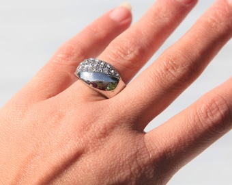 Deadstock Silver Tone Ring With Clear Glass Crystals. - Etsy