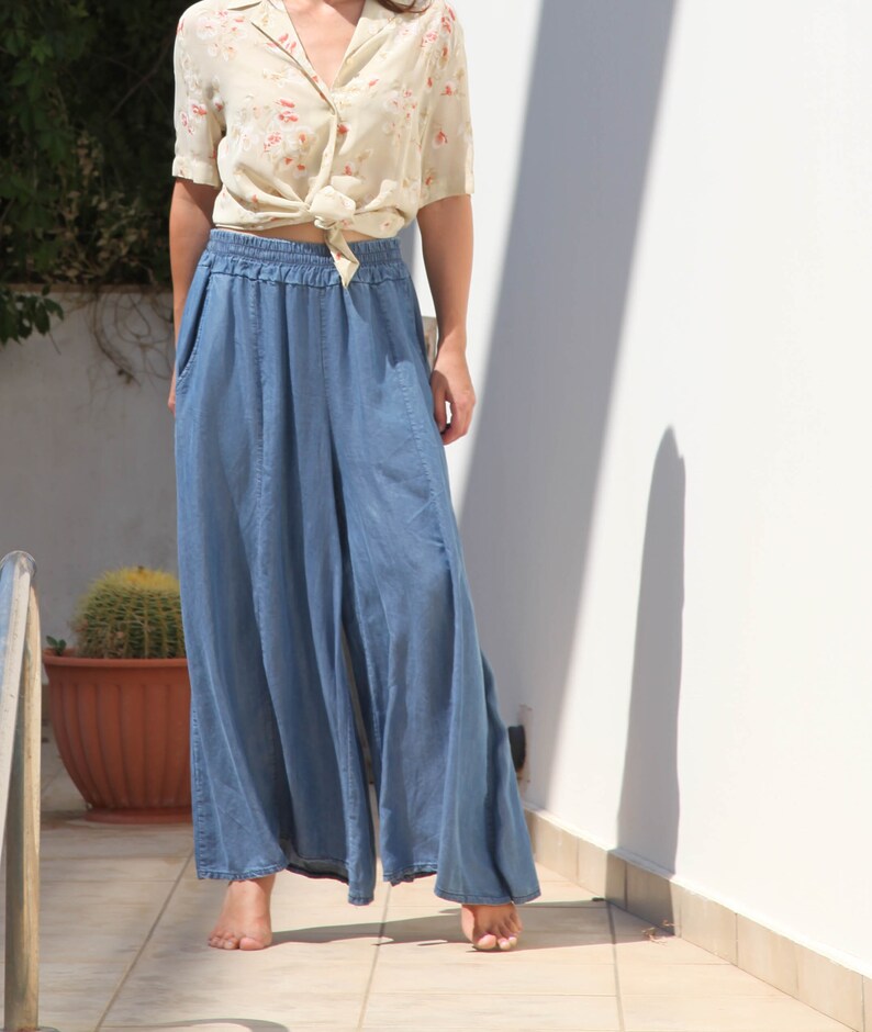 Dead-stock vintage boho denim tencel wide leg pants.one size