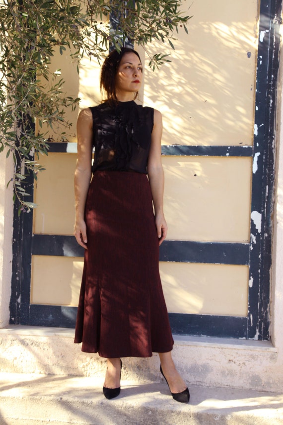 Vintage Mediterranean burgundy red mid calf skirt.sizes | Etsy