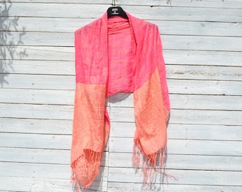 Vintage pink jacquard floral/geometrical pattern shiny lurex shawl,pareo wrap,scarf.