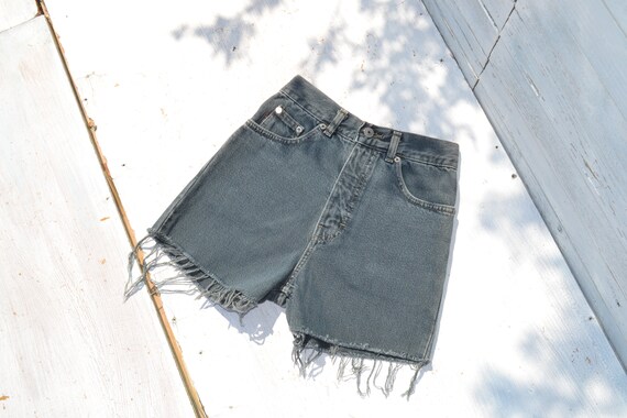 Deadstock petrol blue high waist cut off denim sh… - image 2